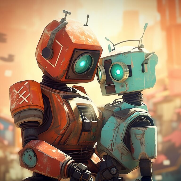 Couple de robots enlacés